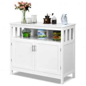 Kitchen Buffet Server Sideboard Storage Cabinet with 2 Doors and Shelf-White - Color: White