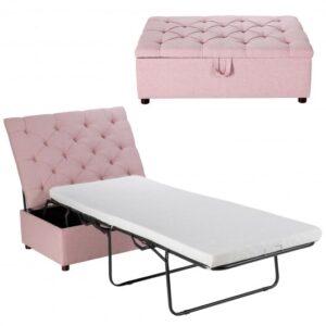 Folding Ottoman Sleeper Bed with Mattress for Guest Bed and Office Nap-Pink - Color: Pink