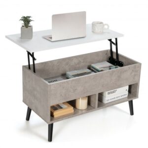 31.5 Inch Lift Top Coffee Table with Hidden Compartment and 2 Storage Shelves-Gray - Color: Gray