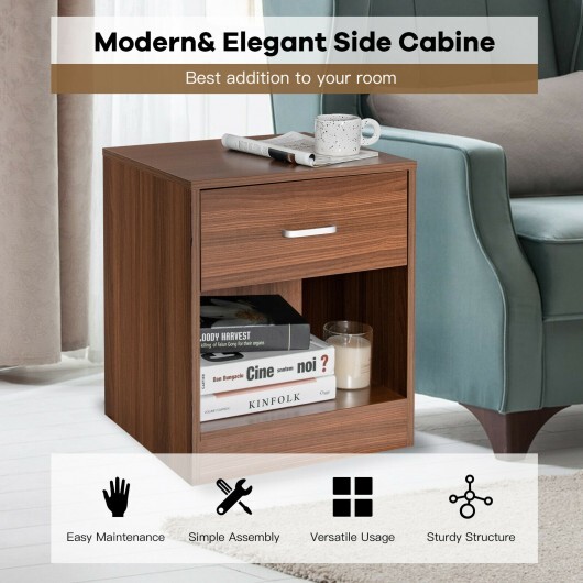 Modern Nightstand with Storage Drawer and Cabinet-Brown - Color: Brown - Image 3