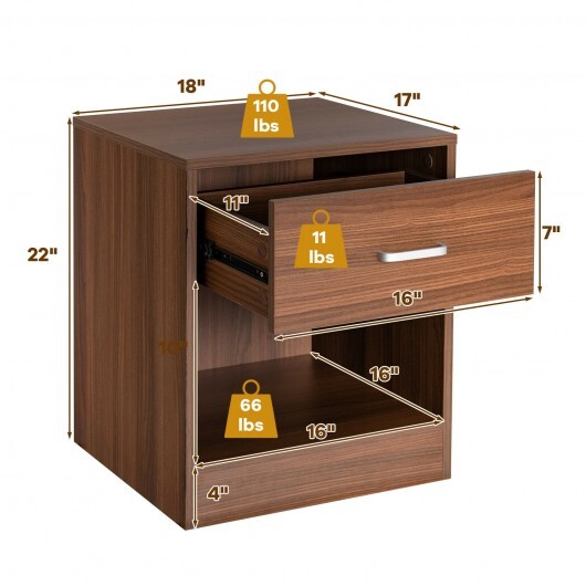 Modern Nightstand with Storage Drawer and Cabinet-Brown - Color: Brown - Image 4