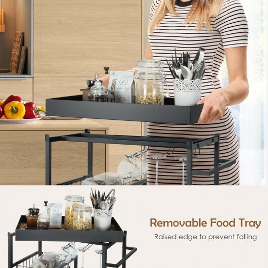 Kitchen Island Cart on Wheels with Removable Top and Wine Rack-Rustic Brown - Color: Rustic Brown - Image 3