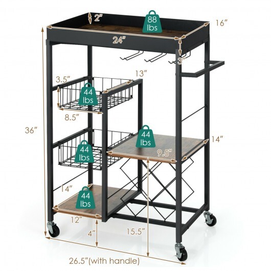 Kitchen Island Cart on Wheels with Removable Top and Wine Rack-Rustic Brown - Color: Rustic Brown - Image 4