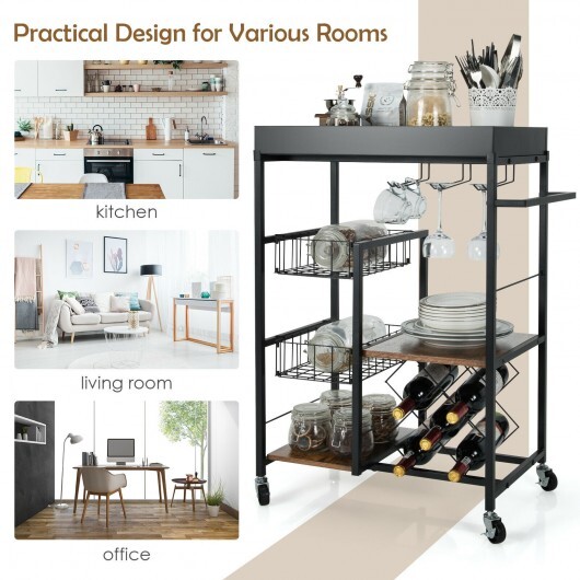 Kitchen Island Cart on Wheels with Removable Top and Wine Rack-Rustic Brown - Color: Rustic Brown - Image 5