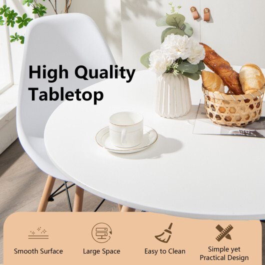 Round Modern Dining Table with Solid Wooden Leg-White - Color: White - Image 3