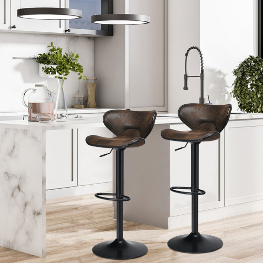 Set of 2 Adjustable Bar Stools Swivel Bar Chairs Pub Kitchen - Color: Retro Brown - Image 2
