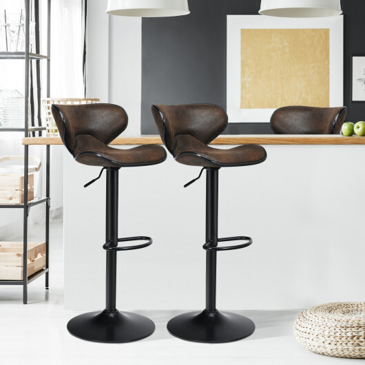 Set of 2 Adjustable Bar Stools Swivel Bar Chairs Pub Kitchen - Color: Retro Brown - Image 3