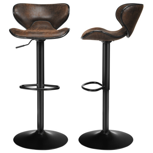 Set of 2 Adjustable Bar Stools Swivel Bar Chairs Pub Kitchen - Color: Retro Brown - Image 4