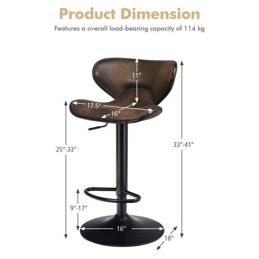 Set of 2 Adjustable Bar Stools Swivel Bar Chairs Pub Kitchen - Color: Retro Brown - Image 5