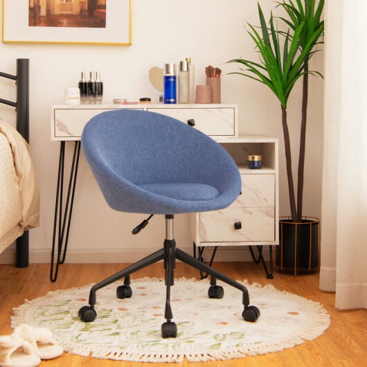 Adjustable Swivel Accent Chair Vanity Chair with Round Back-Blue - Color: Blue - Image 2