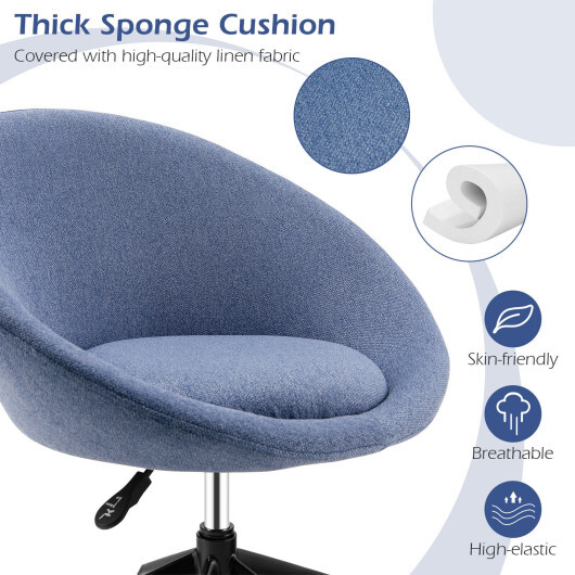 Adjustable Swivel Accent Chair Vanity Chair with Round Back-Blue - Color: Blue - Image 3