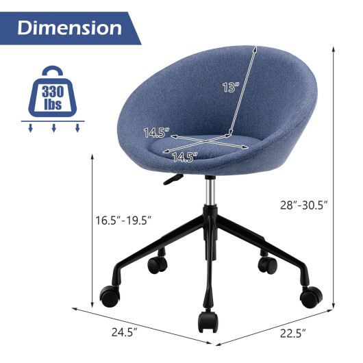 Adjustable Swivel Accent Chair Vanity Chair with Round Back-Blue - Color: Blue - Image 4