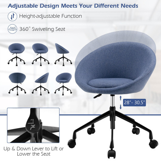 Adjustable Swivel Accent Chair Vanity Chair with Round Back-Blue - Color: Blue - Image 5
