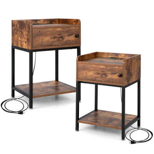 Lift Top End Table with Charging Station and Storage Shelves-Coffee - Color: Coffee