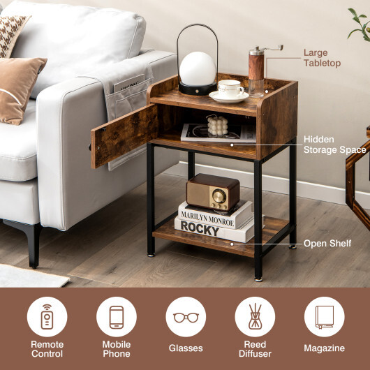 Lift Top End Table with Charging Station and Storage Shelves-Coffee - Color: Coffee - Image 3