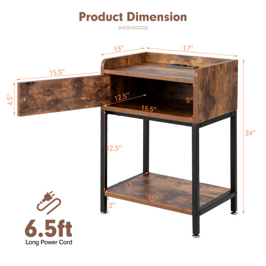 Lift Top End Table with Charging Station and Storage Shelves-Coffee - Color: Coffee - Image 4