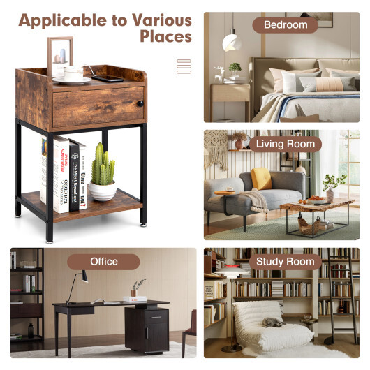 Lift Top End Table with Charging Station and Storage Shelves-Coffee - Color: Coffee - Image 5
