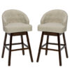 Set of 2 Swivel Bar Stools with Rubber Wood Legs and Padded Back-Beige - Color: Beige