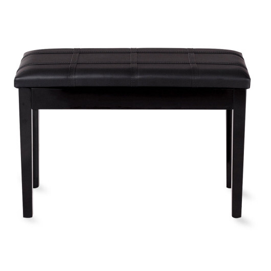 Solid Wood PU Leather Piano Double Duet Keyboard Bench-Black - Color: Black - Image 4