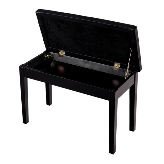 Solid Wood PU Leather Piano Double Duet Keyboard Bench-Black - Color: Black - Image 5