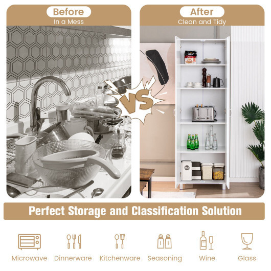 73.5 Inch Freestanding Double Door Tall Versatile Storage Organizer-White - Color: White - Image 3