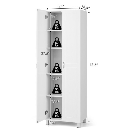 73.5 Inch Freestanding Double Door Tall Versatile Storage Organizer-White - Color: White - Image 4