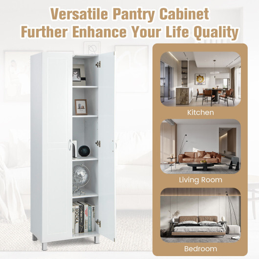 73.5 Inch Freestanding Double Door Tall Versatile Storage Organizer-White - Color: White - Image 5