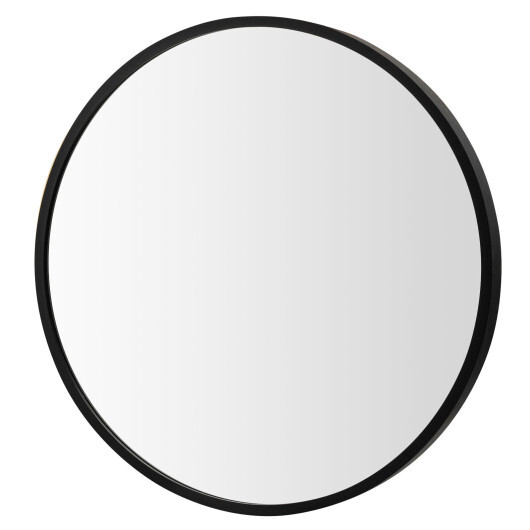 16-inch Round Wall Mirror with Aluminum Alloy Frame-Black - Color: Black