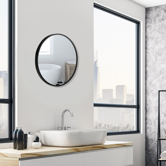 16-inch Round Wall Mirror with Aluminum Alloy Frame-Black - Color: Black - Image 2