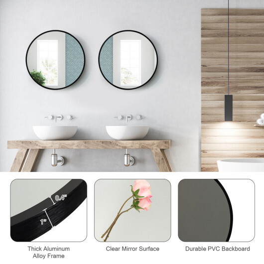 16-inch Round Wall Mirror with Aluminum Alloy Frame-Black - Color: Black - Image 3