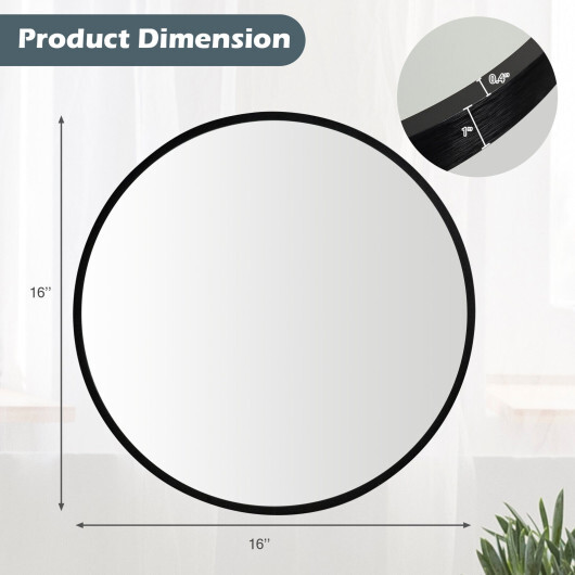 16-inch Round Wall Mirror with Aluminum Alloy Frame-Black - Color: Black - Image 4