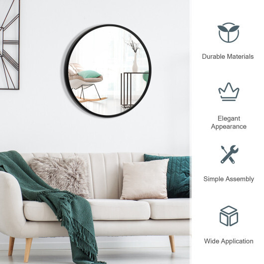 16-inch Round Wall Mirror with Aluminum Alloy Frame-Black - Color: Black - Image 5