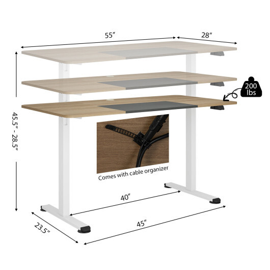 55 Inch Electric Standing Desk Adjustable with Cable Management Hole-Natural - Color: Natural - Image 4