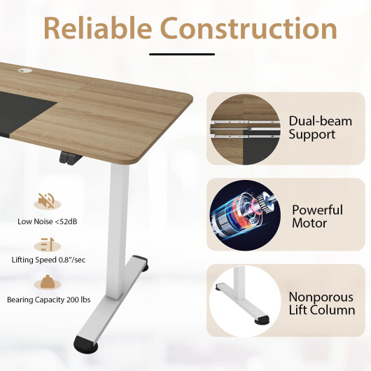 55 Inch Electric Standing Desk Adjustable with Cable Management Hole-Natural - Color: Natural - Image 5