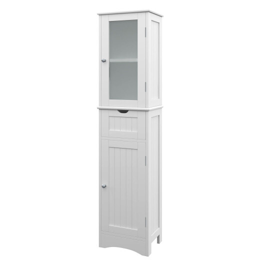 Tall Floor Storage Cabinet with 2 Doors and 1 Drawer for Bathroom-White - Color: White