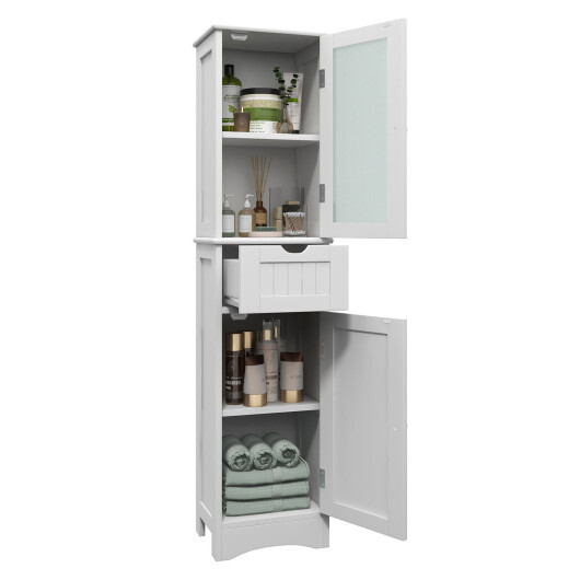 Tall Floor Storage Cabinet with 2 Doors and 1 Drawer for Bathroom-White - Color: White - Image 4