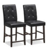 Set of 2 Bar Stools with Rubber Wood Legs and Button-Tufted Back - Color: Black