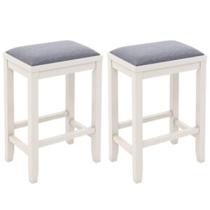 2 Pieces 25 Inch Upholstered Bar Stool Set with Solid Rubber Wood Frame and Footrest-Griege - Color: White