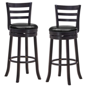 Set of 2 Bar Stools Swivel Bar Height Chairs with PU Upholstered Seats Kitchen - Color: Black