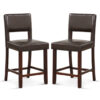 2 Piece Bar Chair Set with Hollowed Back and Rubber Wood Legs-Brown - Color: Brown