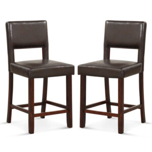 2 Piece Bar Chair Set with Hollowed Back and Rubber Wood Legs-Brown - Color: Brown