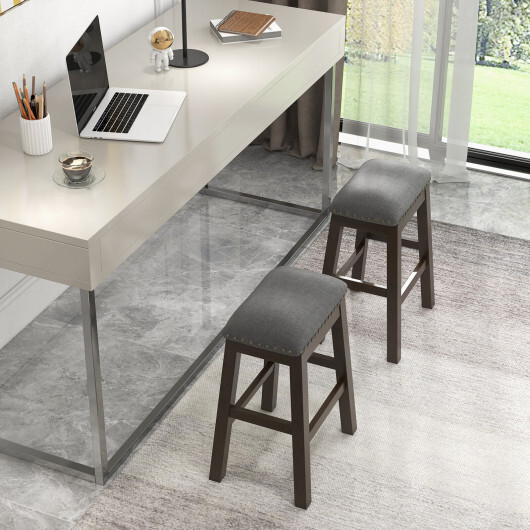 2 Piece 24.5 Inch Counter Height Bar Stool Set with Padded Seat-Gray - Color: Gray - Image 2