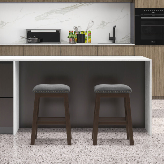 2 Piece 24.5 Inch Counter Height Bar Stool Set with Padded Seat-Gray - Color: Gray - Image 3