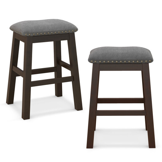 2 Piece 24.5 Inch Counter Height Bar Stool Set with Padded Seat-Gray - Color: Gray - Image 4