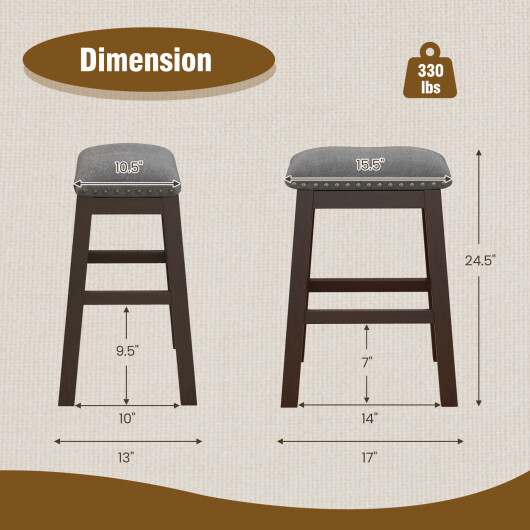 2 Piece 24.5 Inch Counter Height Bar Stool Set with Padded Seat-Gray - Color: Gray - Image 5