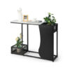 43.5 Inch Console Table with Plant Position and Faux Marble Top-Black - Color: Black & White