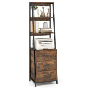 Multifunctional Tall Bookcase with Open Shelves and Storage Drawers-Rustic Brown - Color: Rustic Brown