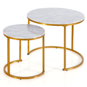 Set of 2 Modern Round Stacking Nesting Coffee Tables-Golden - Color: Golden