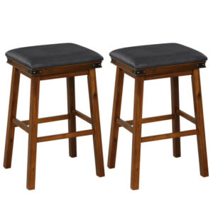 Set of 2 24/30 Inch Dining Bar Stool with Rubber Wood-30 inches - Color: Brown - Size: 30 inches