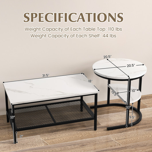 Set of 2 Nesting Coffee Table with Extra Storage Shelf for Living Room-Black - Color: Black - Image 4